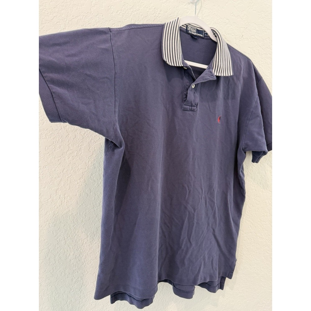 Polo Ralph Lauren Men's L Blue Solid Cotton Knit Vintage Polo Shirt Red Pony